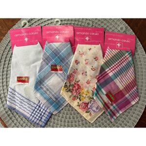 NEW Armando Caruso LOT of 4 Hankies 100% Cotton Floral Plaid Stripe Prints